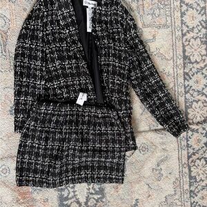 Women's Black & White Tweed Blazer Jacket